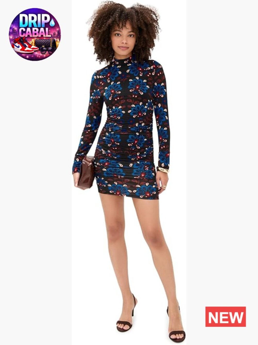 Mini Dress with Ruched Design and Mock Neck - Picture 1 of 6